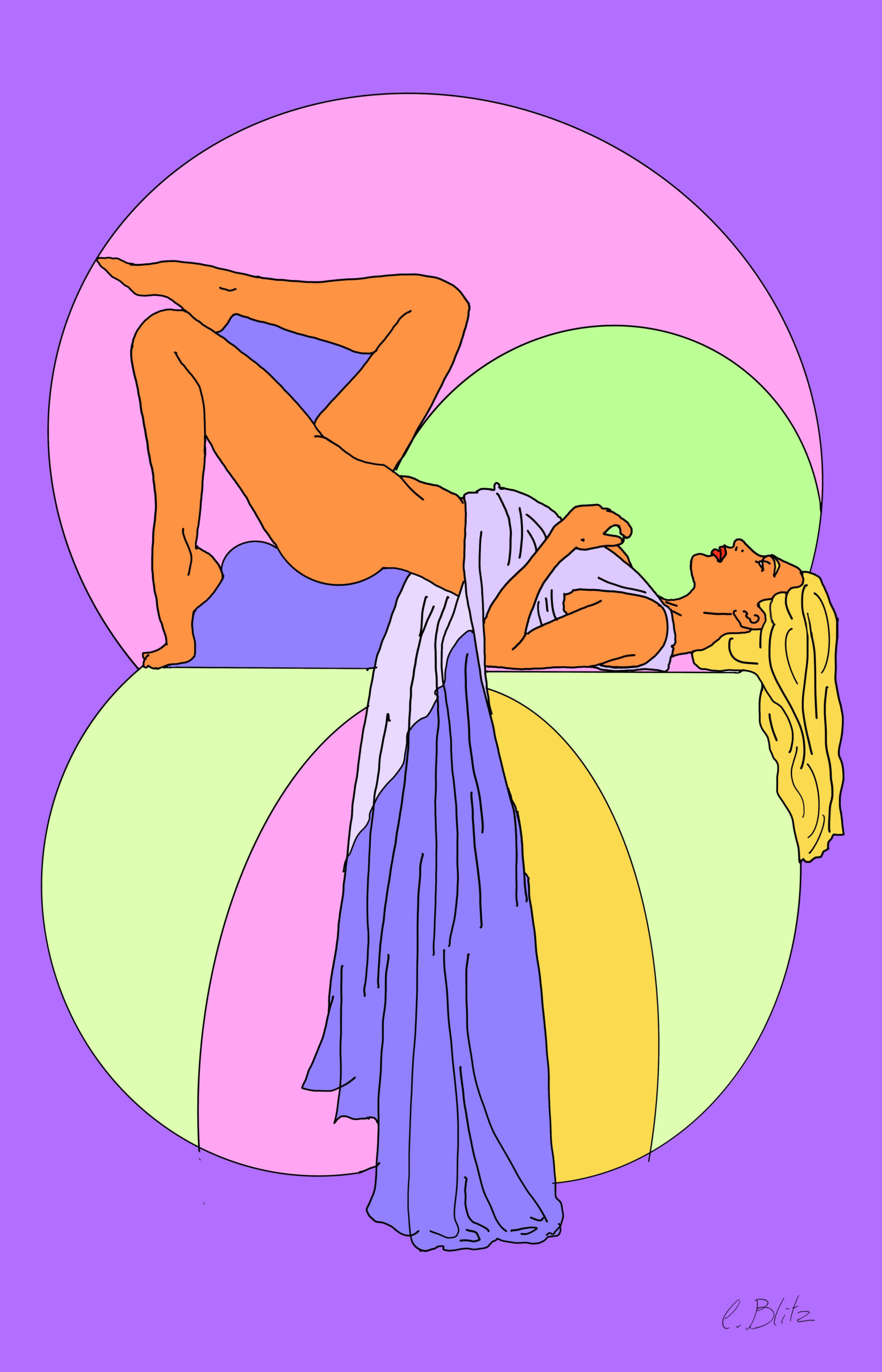 un dessin d'une femme blonde allongée