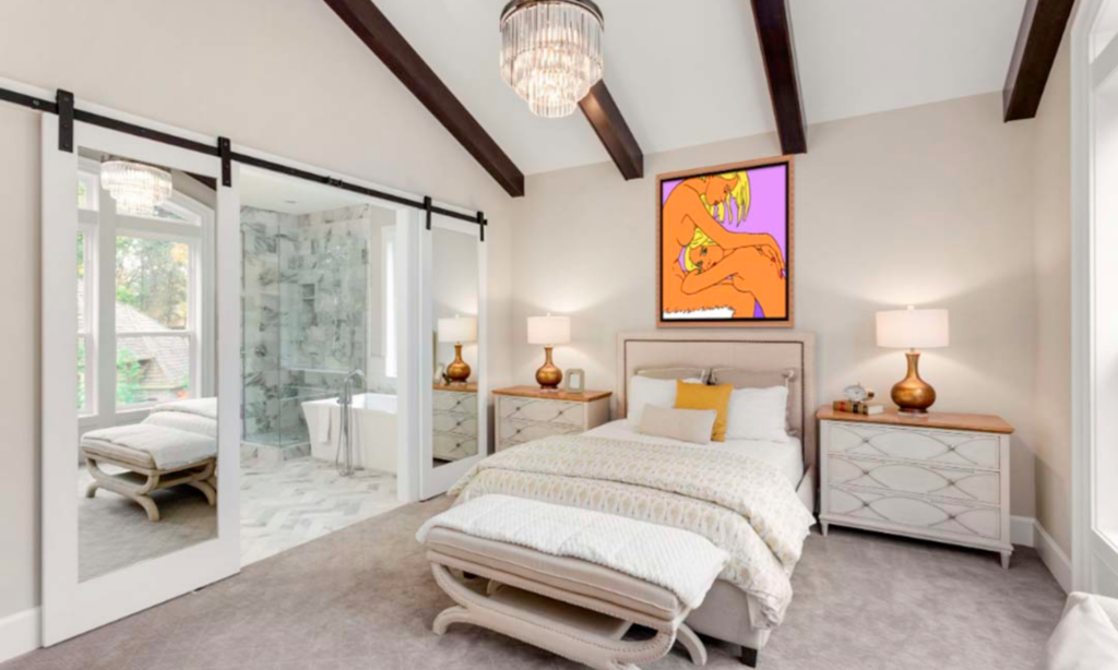 une chambre à coucher avec le tableau de Lou Blitz